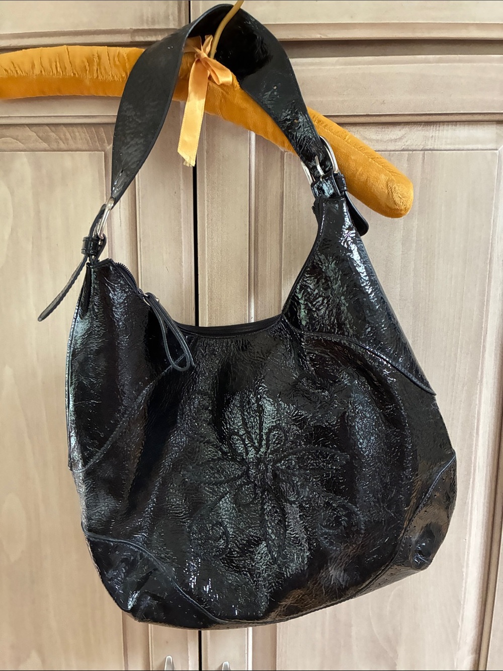 Laura Ashley Black Patent Shoulder Hobo Bag